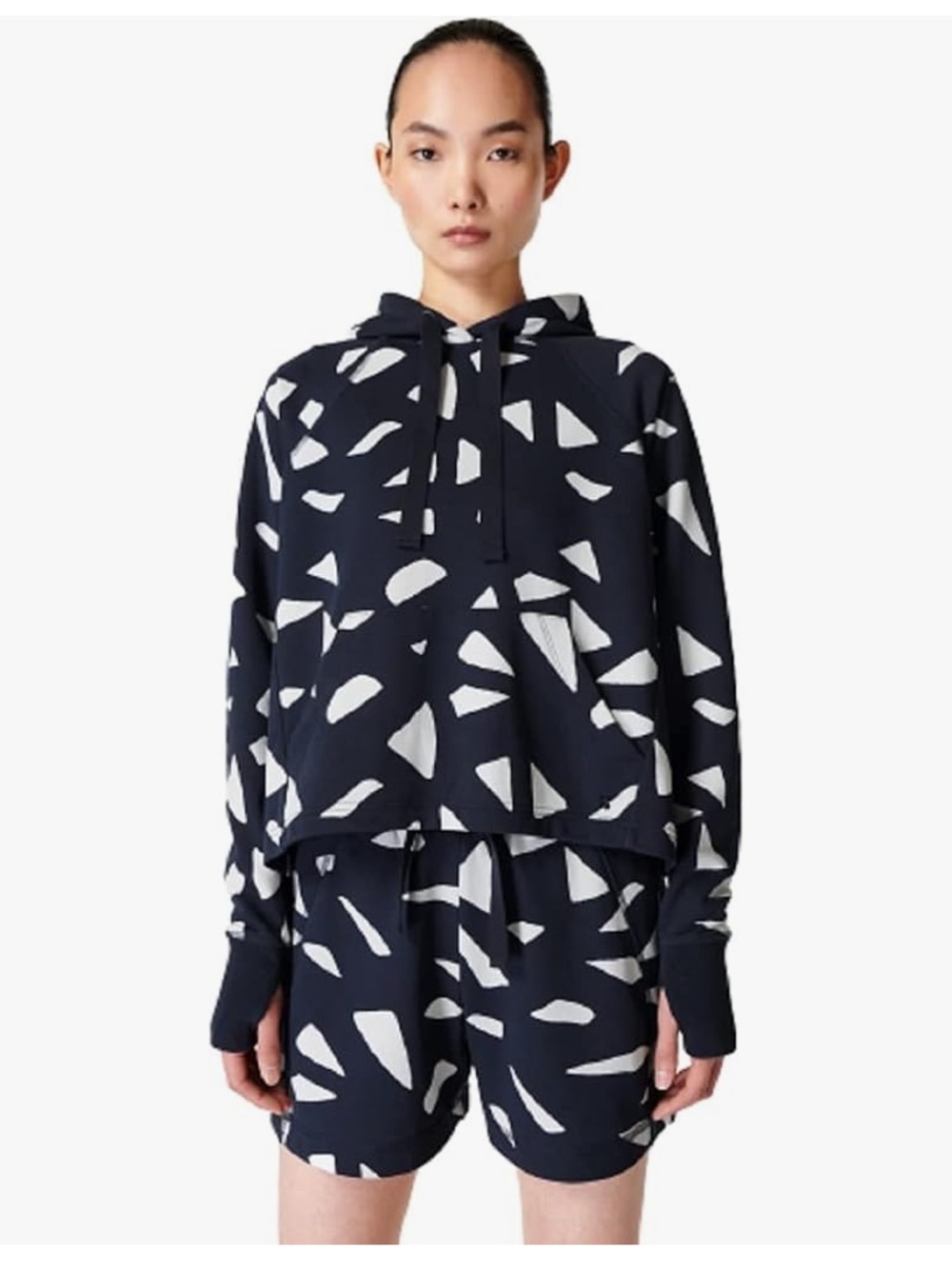 Sweaty Betty Navy and White Abstract Print Hoodie
